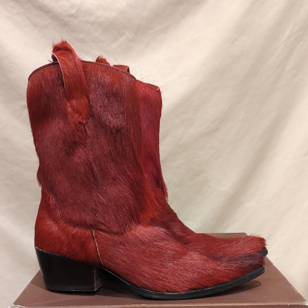Red Hair-On Leather Cowboy Boots Made in Italy